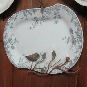 Gray Blue Transferware Platter Antique Johnson Bros HOP Pattern Dinnerware